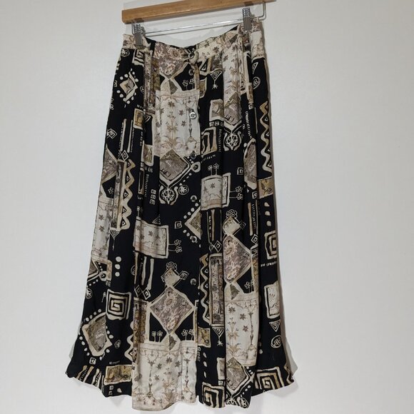 Conrad C Patterned Blouse and Skirt Set Beige Black VINTAGE Size Medium - Picture 4 of 6